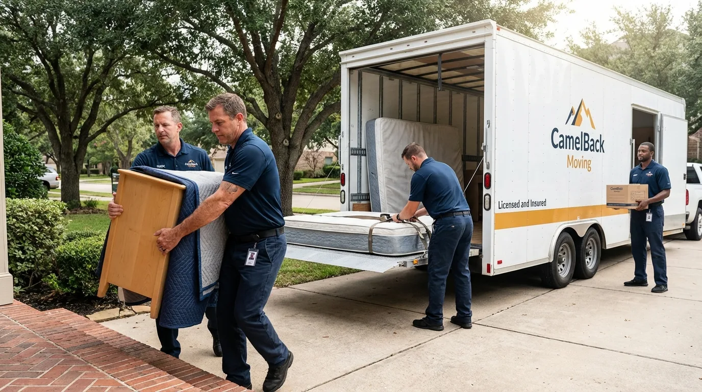 Crew loading residential truck for cross-state move from Murrells Inlet, SC