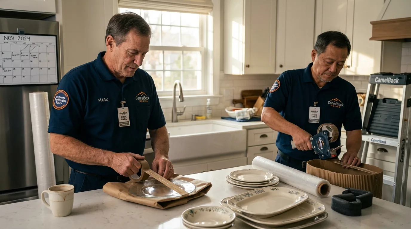 Professional crew packing kitchen dishware in Murrells Inlet, SC